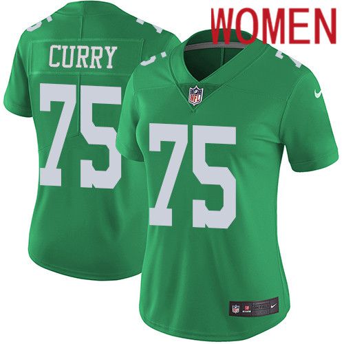 Women Philadelphia Eagles #75 Vinny Curry Nike Green Vapor Limited Rush NFL Jersey